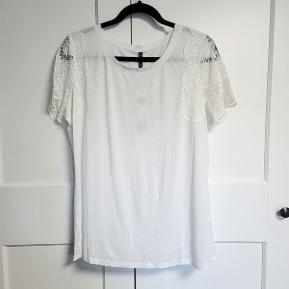 NYDJ mesh lace sleeve top white - Picture 8 of 13